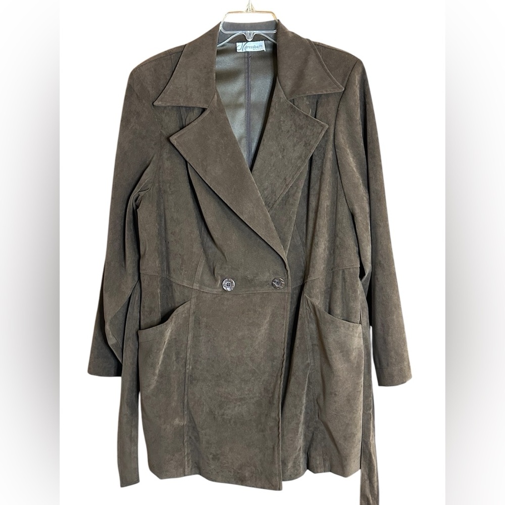 Chocolate Brown Faux Suede Tie Waist & Button Coat with Pockets - Picture 5 of 10